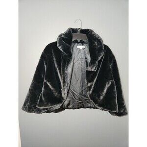 WD NY Shawl Coat Bolero Sweater Women's L Black Faux Fur Cropped